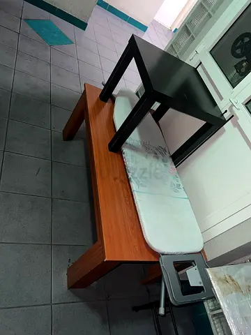 Solid Wood Bench and Small Black Side Table - Good Condition