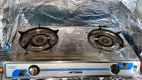 Used Aftron 2-Burner Gas Hob — Stainless Steel, Works Fine