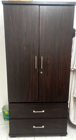 Dark Wood 2-Door Wardrobe with 2 Drawers 2 cupboards same design available.