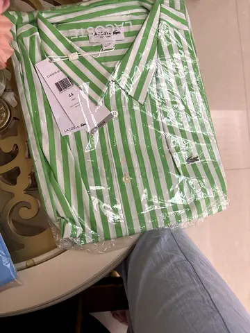 Brand new green  white striped button-up shirt (with tags)