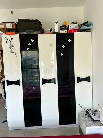 Black  White 4-Door Wardrobe - Good Condition