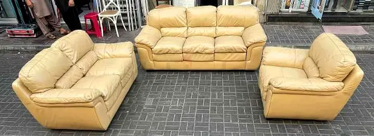 Sofa Leather Beige 6 Seater