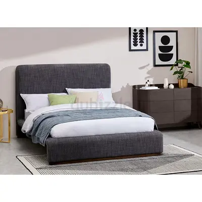 Dark brown linen fabric queen curved bed frame