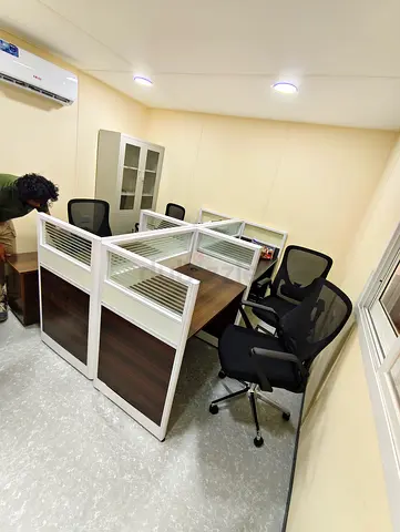 4-Person Office Workstations with Ergonomic Chairs New For Sale