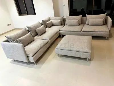 Ikea Sodhremn CornerLight grey modular fabric corner sofa with ottoman - modern, excellent condition