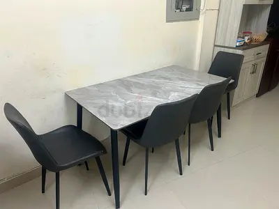 Modern 4-Seat Dining Table with Marble Top and Chairs