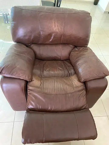 Brown Recliner Chair with Overstuffed Arm and Back, Breathable  Leather Manual Reclining Chair
