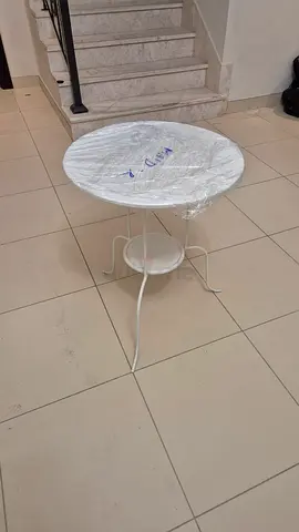 White Metal Round Side Table - Small Outdoor/Indoor