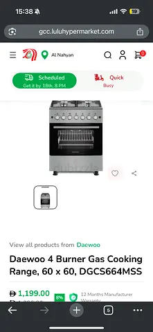 Daewoo 4-Burner Gas Cooking Range 60x60 DGCS664MSS - Stainless Steel