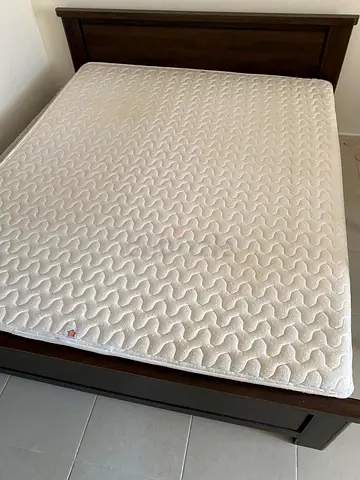Queen wooden bed frame with mattress - dark brown