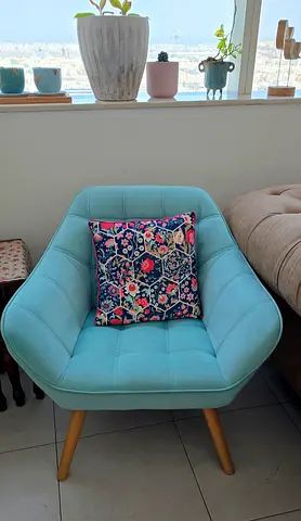 Turquoise Mid-Century Accent Armchair with Wooden Legs