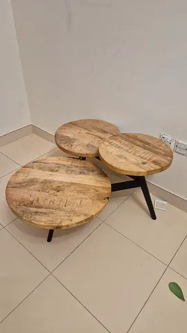 Set of 3 Round Nested Wooden Side Tables — Mango Wood Top, Metal Legs