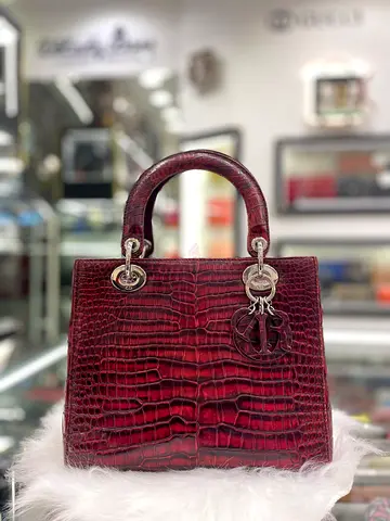Christian Dior Red/Dark Red Medium Lady Dior Tote Bag in Crocodile Leather (Authentic/PreOwned)