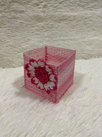 Handmade Pink Woven Decorative Tissue Box  with Holder