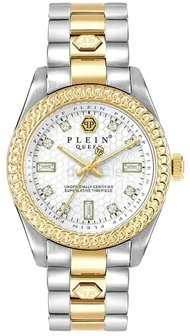 Plein Queen Two-Tone Womens Watch — Gold  Silver Bracelet, Diamond Markers