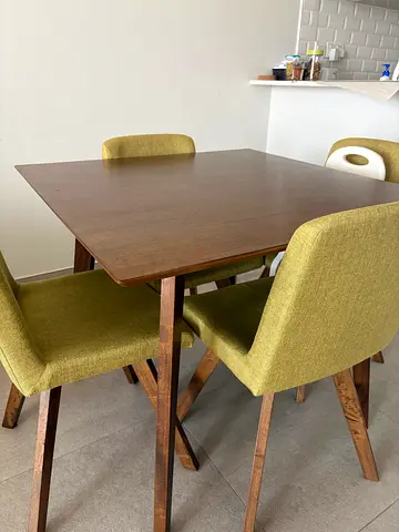 Wooden Dining Table with 4 Olive Green Upholstered Chairs