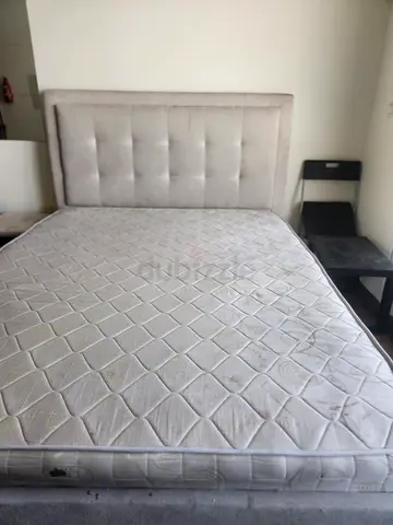 Queen size upholstered bed frame with mattress - good condition