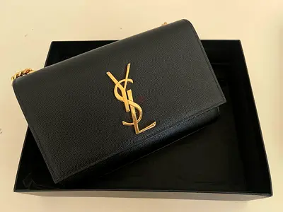 YSL black leather monogram chain shoulder bag
