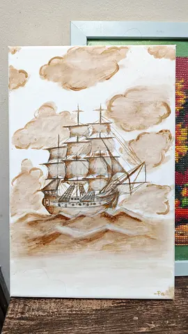 Coffee painting,Hand-painted Vintage-Style Sailing Ship Canvas
