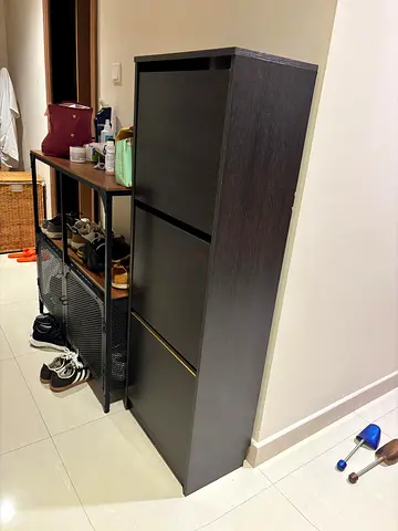 Slim Dark Wood Shoe Cabinet - 3 Tier