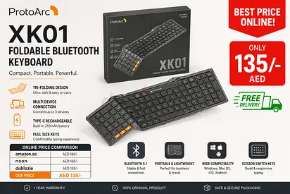 ProtoArc XK01 Foldable Bluetooth Keyboard - Compact, Rechargeable, Portable