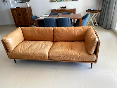 CrateBarrel Leather Original Sofa Excellent Condition Genuine Leather 3-Seater Sofa - Tan