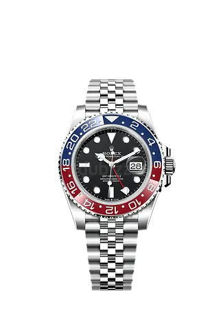 Rolex GMT-Master II style stainless steel watch with Pepsi bezel