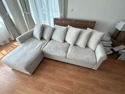 Light Grey L-Shaped Fabric Sofa with Chaise – Good Condition
