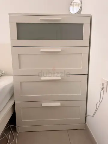 IKEA white tall chest of drawers with glass panel - good condition
