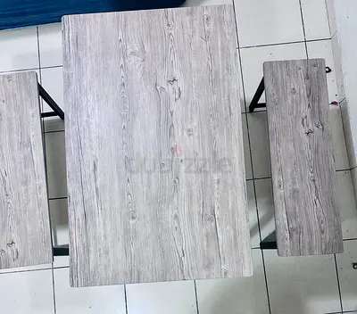 Wood-Effect Dining Table with Two Benches — Compact Set