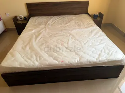 Queen size wooden bed frame with mattress - good condition