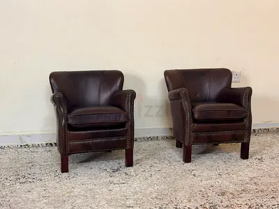 Pair of Brown Leather Baby Club Chairs - Classic Design