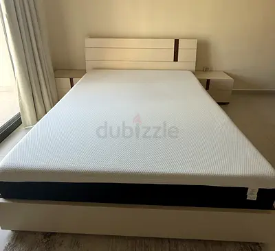 Maple king size bed and memory foam mattress with 2 bed side tables