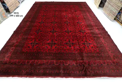 Hand knoted afghan Large Deep Red Handwoven Rug 299 x 400 cm - Classic Middle Eastern Design