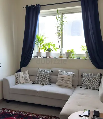 Light grey L-shaped sofa with cushions — good condition