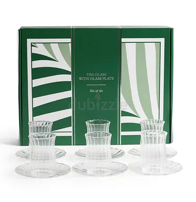 Set of 6 Glass Turkish Tea Cups with Saucers - New in Box