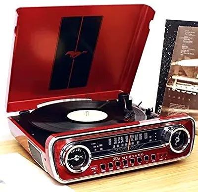 Retro Ford Mustang Themed Vinyl Record Player Turntable - New