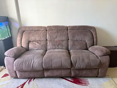 3-Seater Plush Recliner Sofa in Brown Microfiber - Comfortable and Sturdy