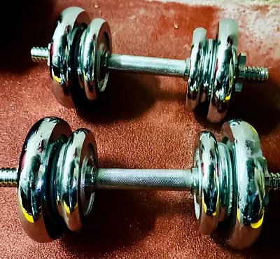 2 Dumbells 3 Wheights each and a screw to tight