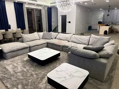 TOP QUALITY pan Emirates Pianca Modern Corner Feather filled sofa with footstool