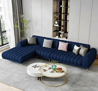 Modern L-shaped Navy Blue Upholstered Sofa