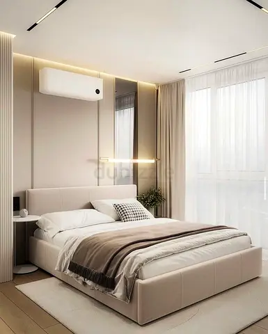 Modern Upholstered Platform Bed with Headboard - Light Beige, Queen/King Size