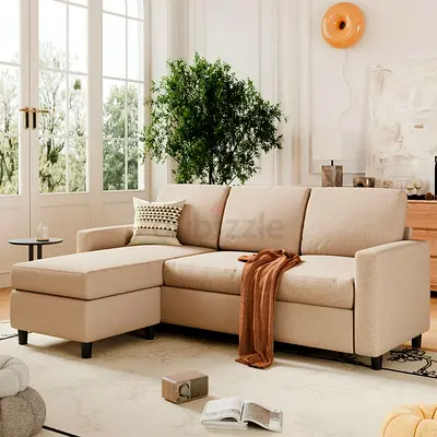 3 seater linen L shaped couch