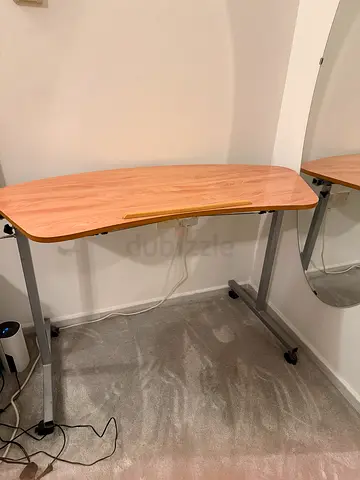 Adjustable Overbed Table / Laptop Desk on Wheels - Light Wood