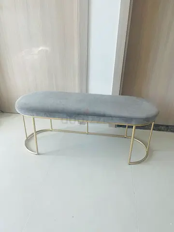 Grey Velvet Bench with Gold Legs