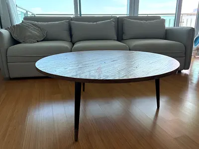Round Wooden Coffee Table with Metal Legs - Minimalist Design