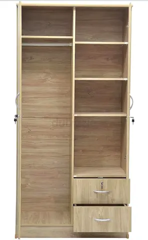 Two-door Wooden Wardrobe with Shelves and Lockable Drawers