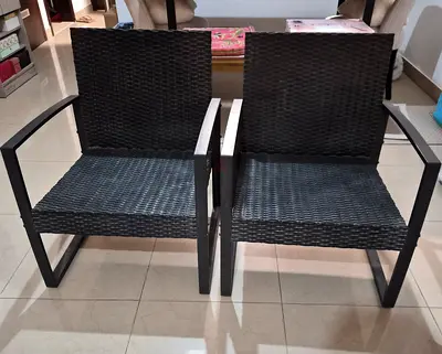 Pair of Black Outdoor/Patio Rattan Armchairs - Good Condition