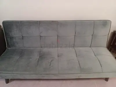 Grey Velvet Sofa Bed - Compact 3-Seater, Good Condition