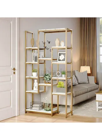 Open Gold Metal  Glass Display Shelf Unit - 6-Tier Restaurant Furniture Supplier Dubai